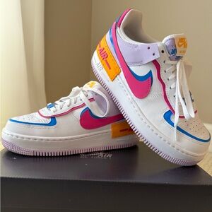 Nike White and Pink Air Force 1 Sneakers Vibrant Design